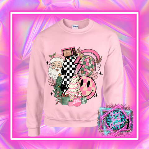 Pink Retro Christmas DTF Sweatshirt