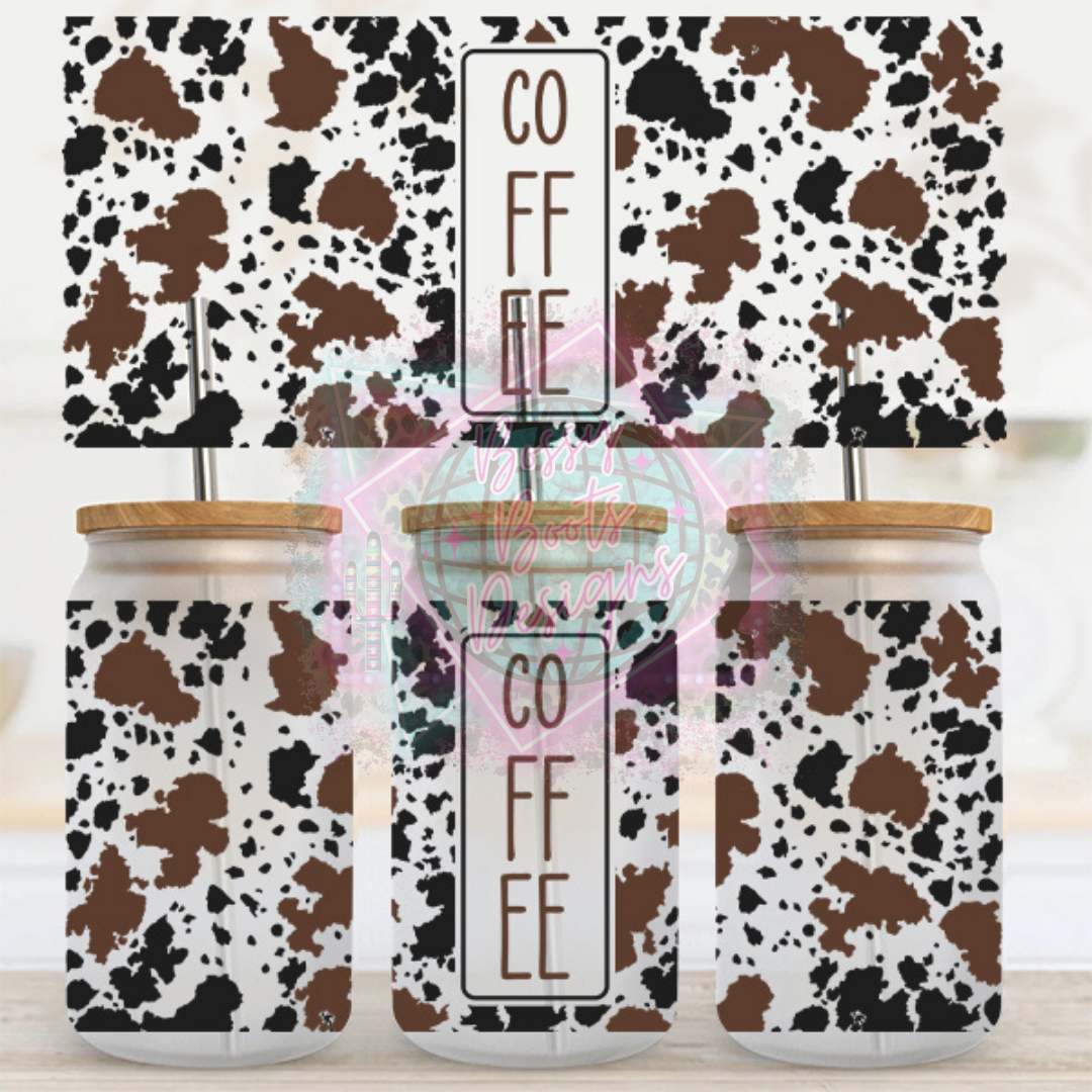16oz UV DTF cup Wrap- Cowhide Coffee – BossyBootsDesigns