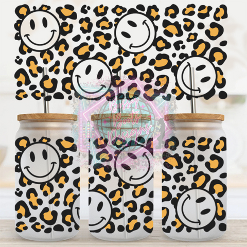 16oz UV DTF cup Wrap- Leopard Smileys