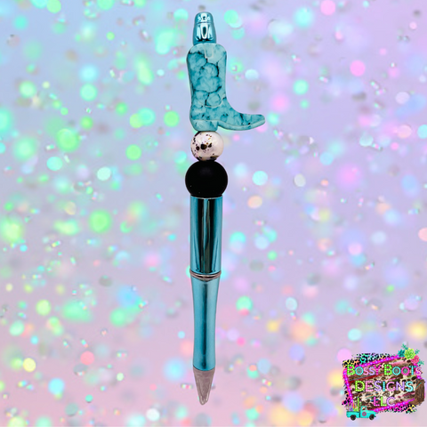 Turquoise Stone Cowboy Boot Refillable Beaded Pen
