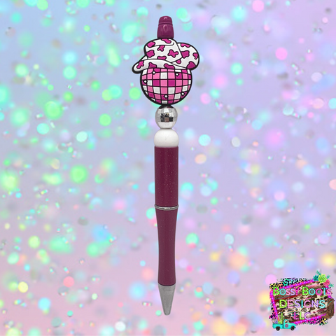 Pink Disco Refillable Beaded Pen