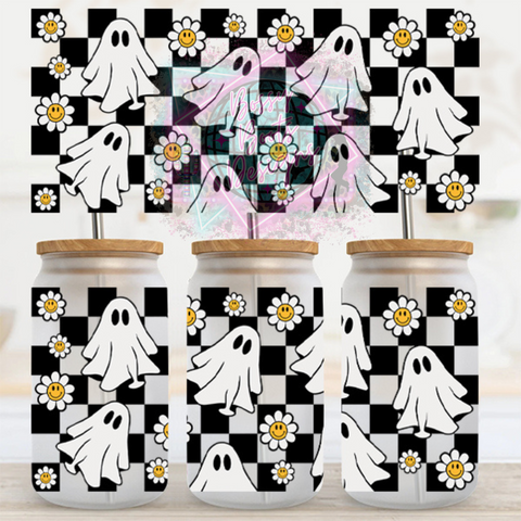 16oz UV DTF Cup Wrap- Checkered Ghosts