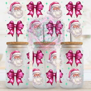 16oz UV DTF cup Wrap- Pink Santa Bows