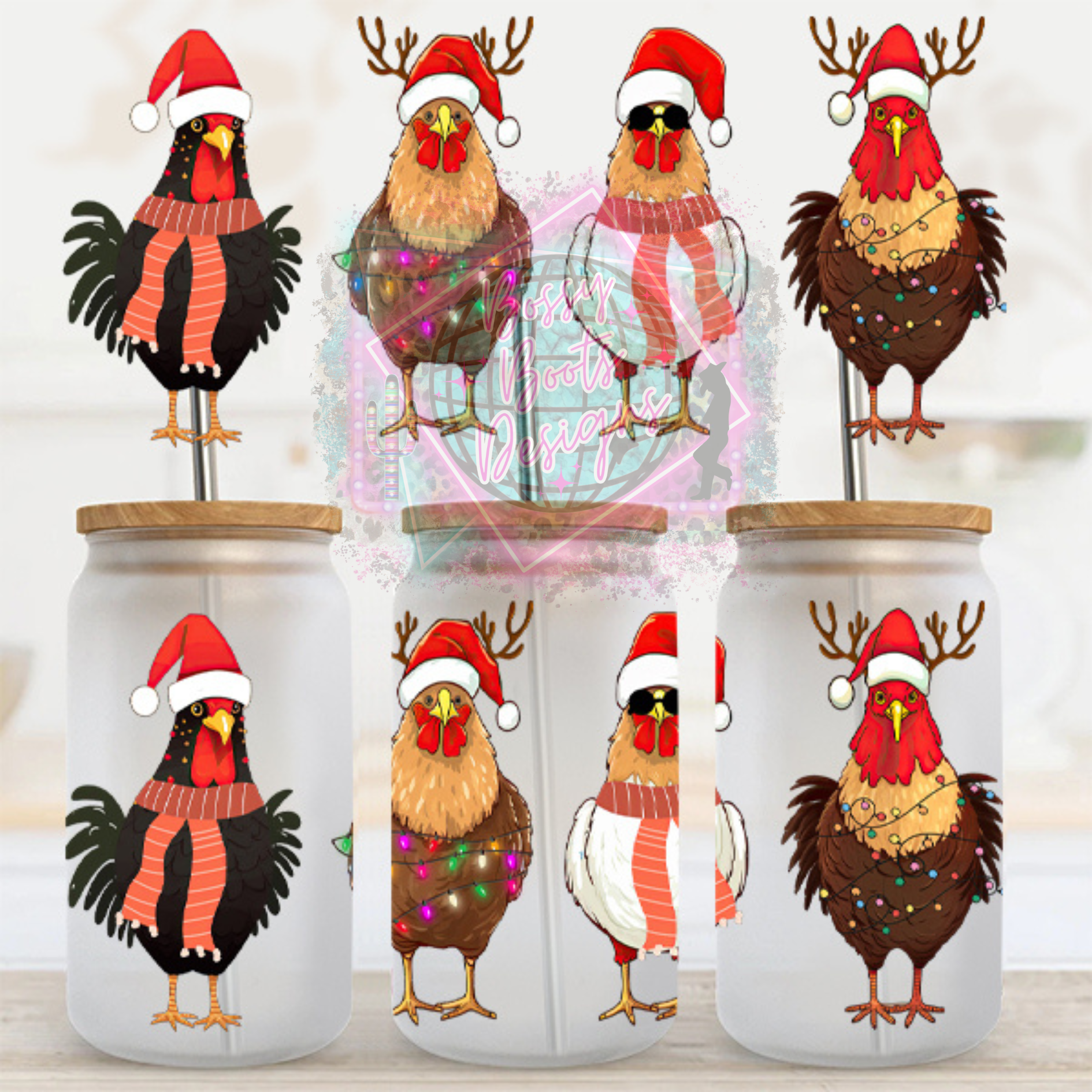 16oz UV DTF cup Wrap-Christmas Chickens