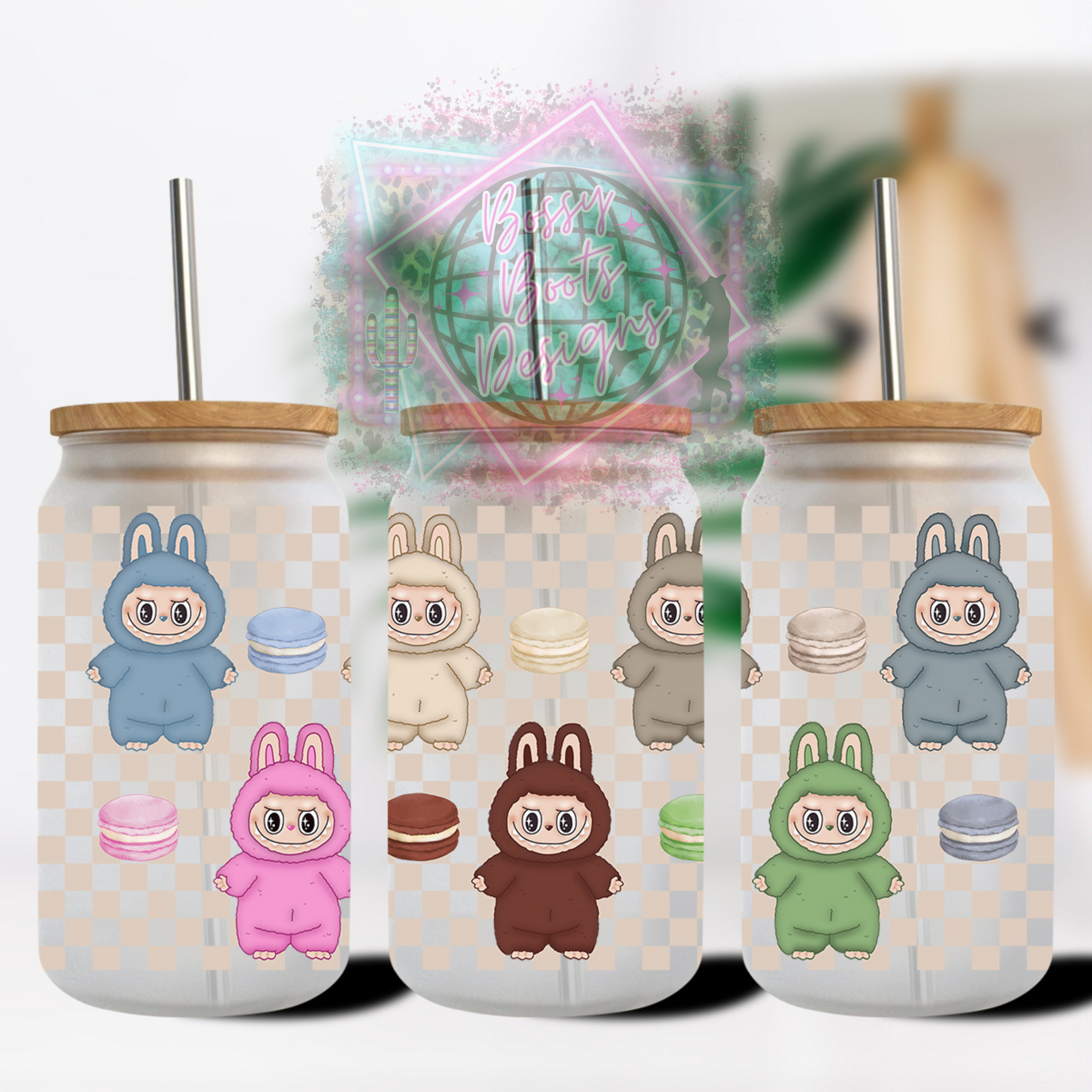 Macaron Labubu 16oz Glass Can