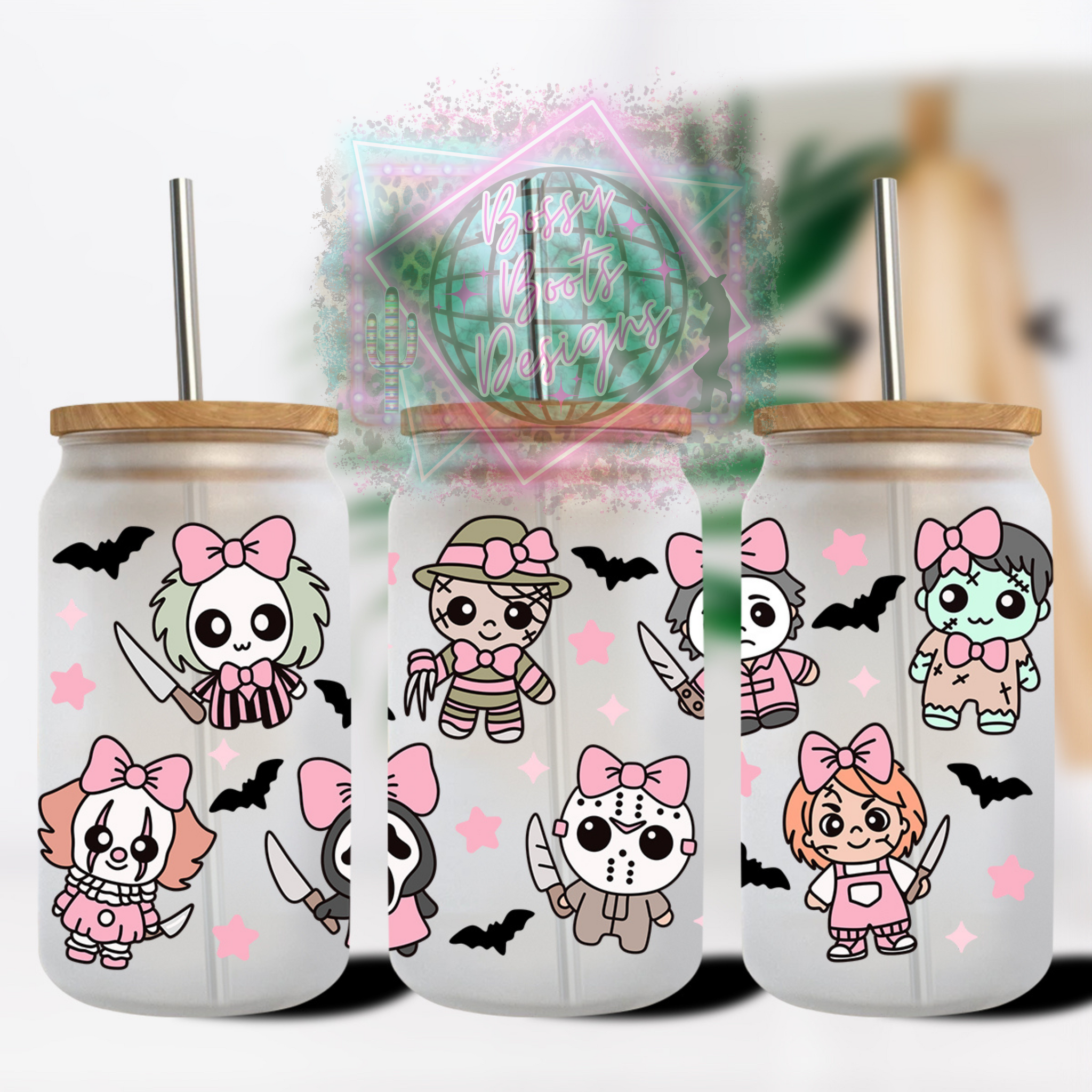 Cutesy Horror 16oz Glass Can