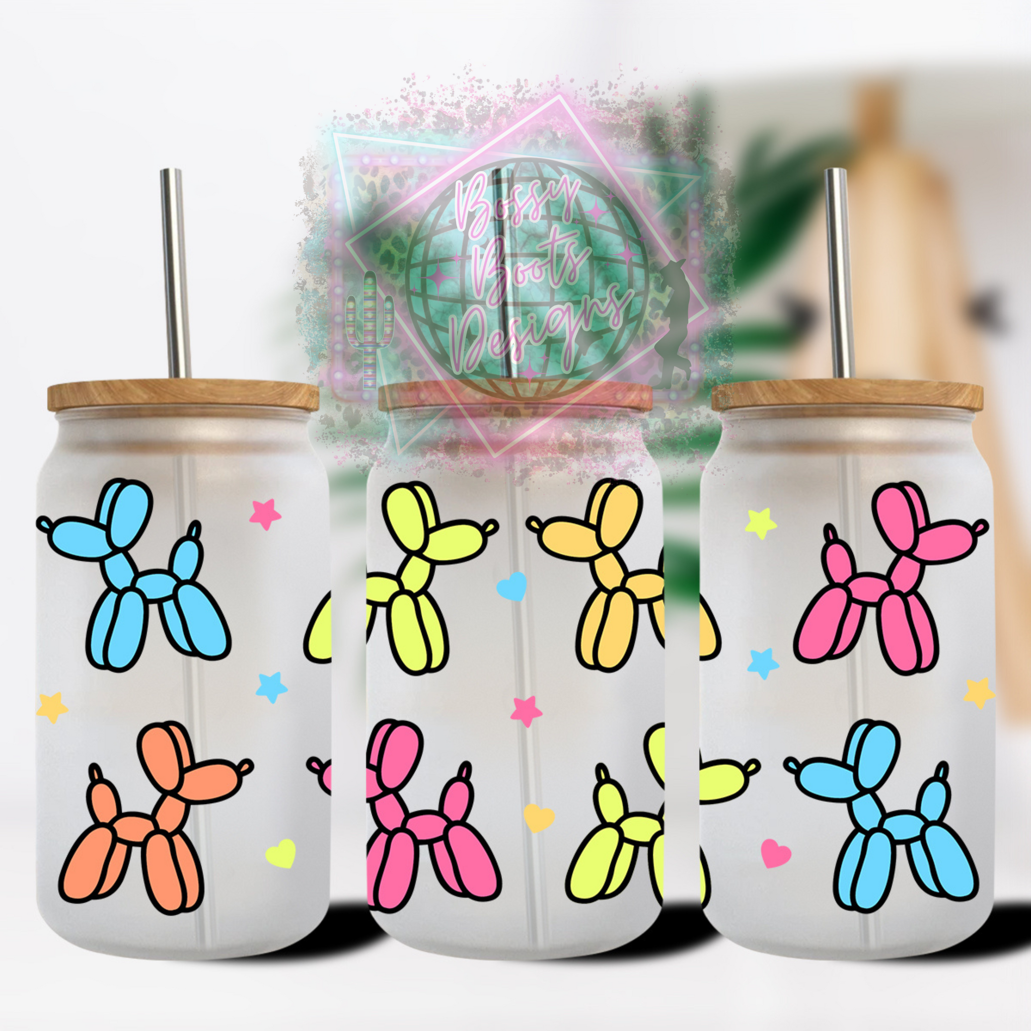 Neon Balloon Dog 16oz Glass Can