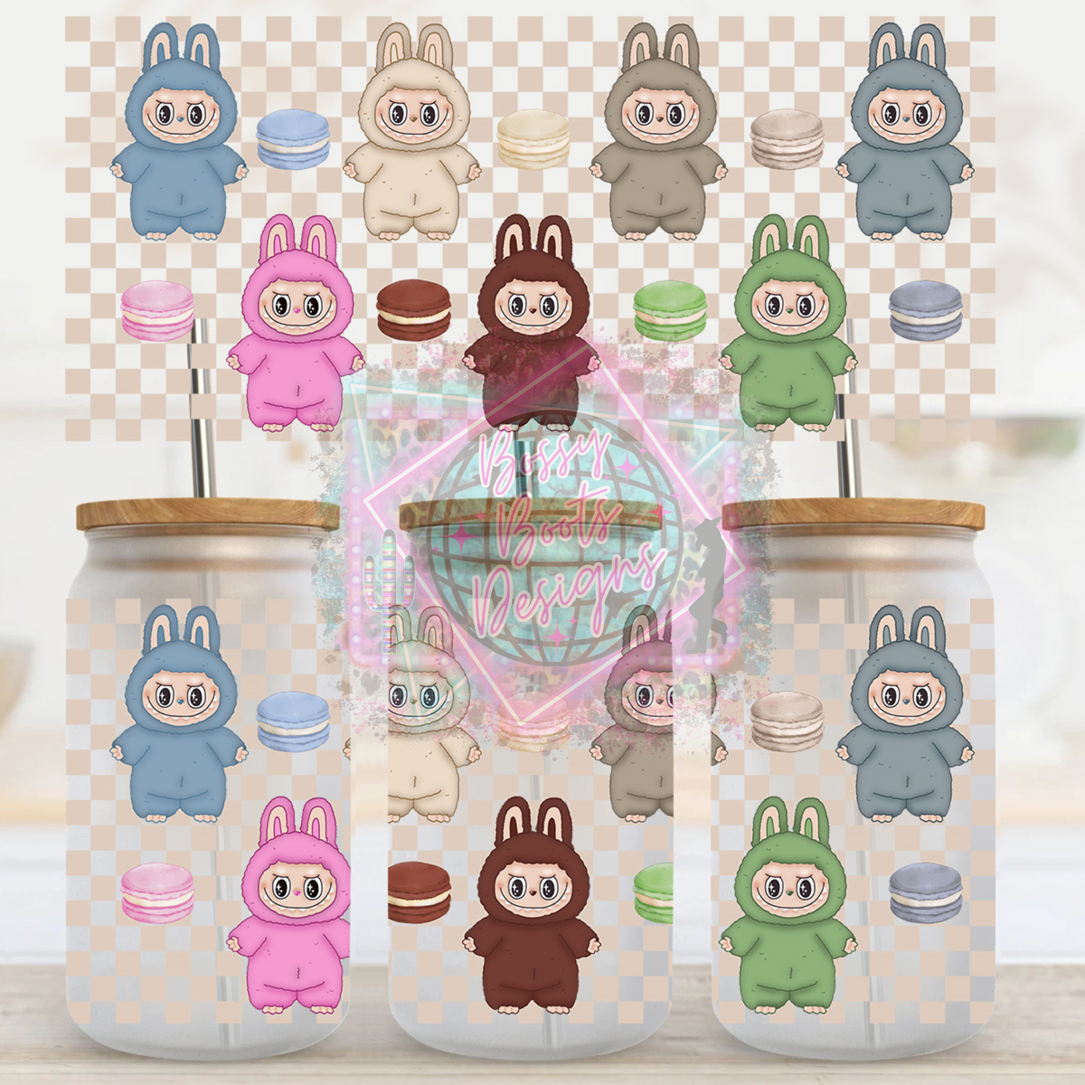 16oz UV DTF cup Wrap- Macaron Labubu (Exclusive) – BossyBootsDesigns