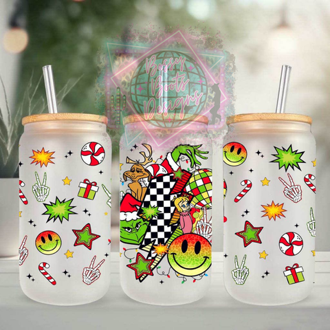 Retro Christmas 16oz Glass Can