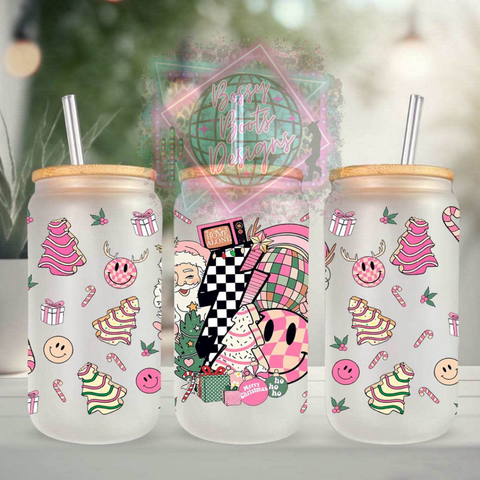 Pink Retro Christmas Mix 16oz Glass Can