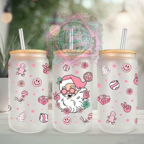 Pink Santa 16oz Glass Can