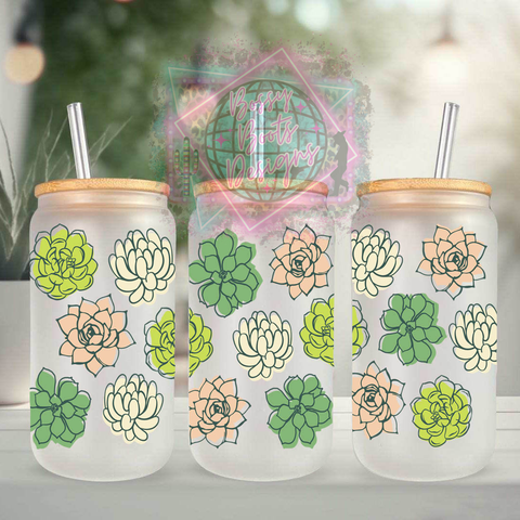 Succulents 16oz Glass Can