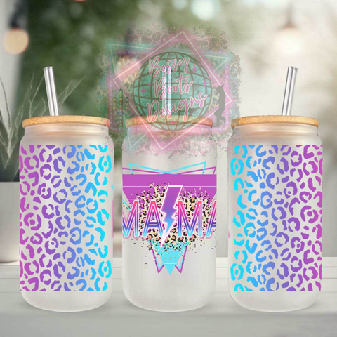 Leopard Mama 16oz Glass Can