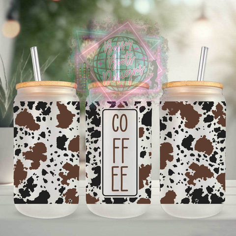 Cow Print Coffee 16oz Glass Can