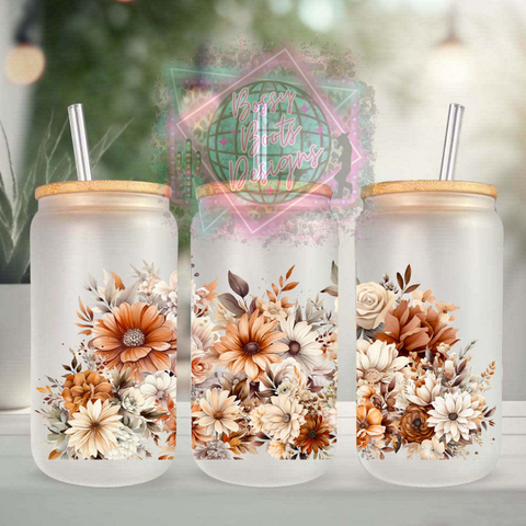 Floral Boho 16oz Glass Can