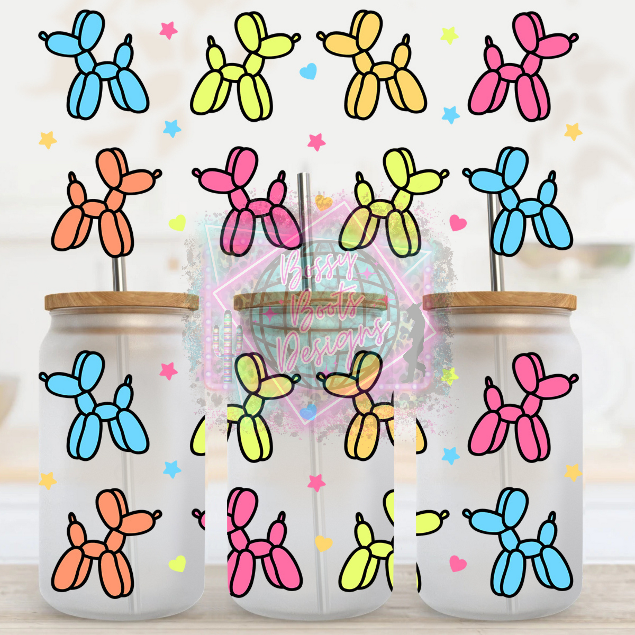 16oz UV DTF cup Wrap- Neon Balloon Dog