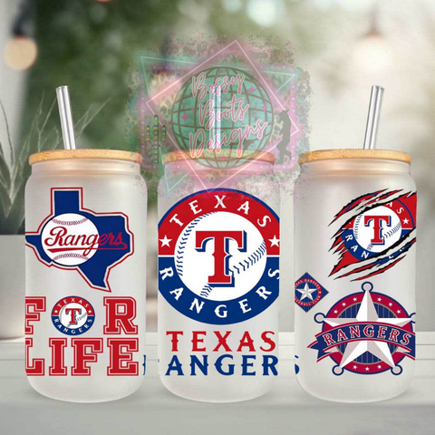 T Rangers 16oz Glass Can