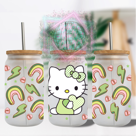 Green Kitty 16oz Glass Can