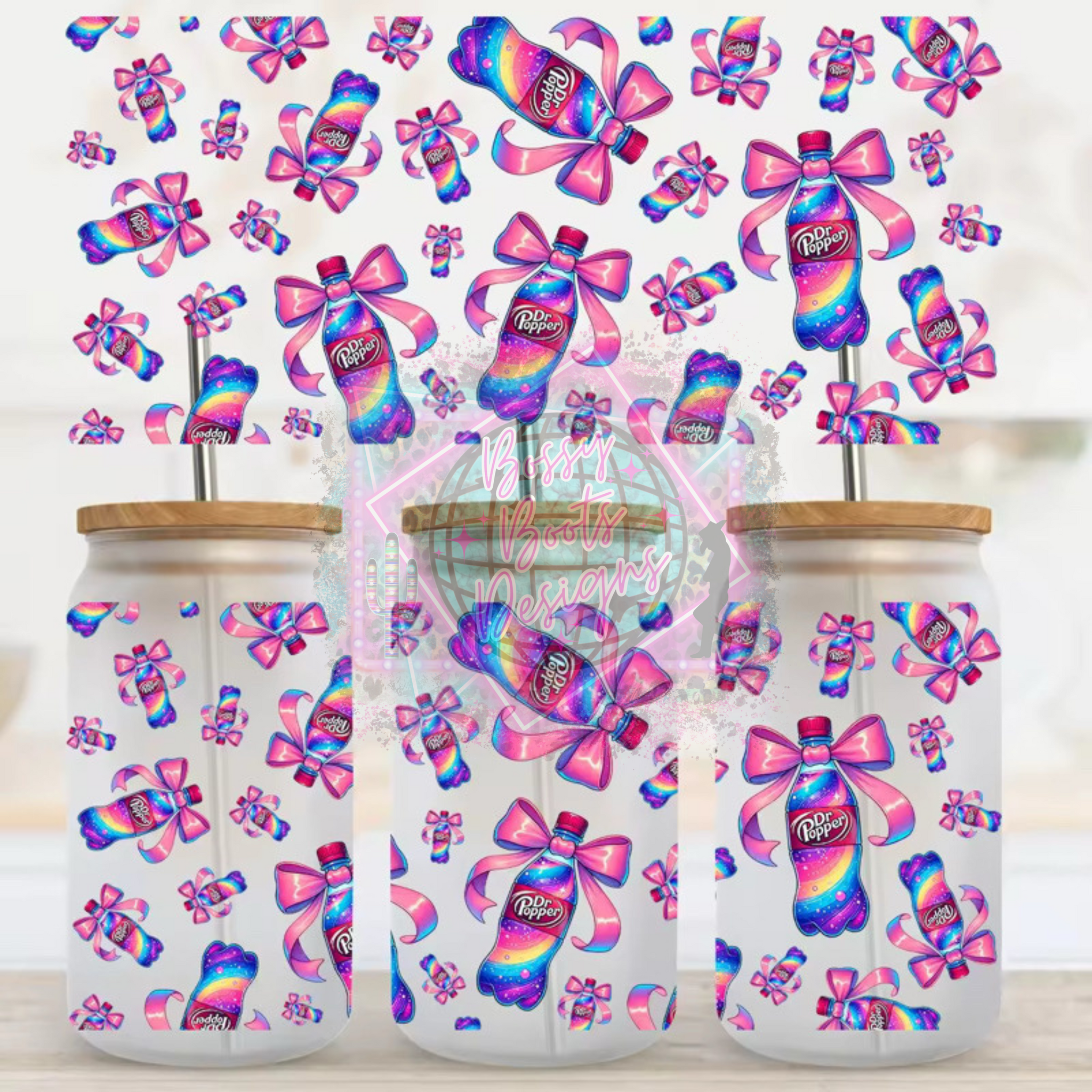 16oz UV DTF Cup Wrap- Rainbow DP Bows