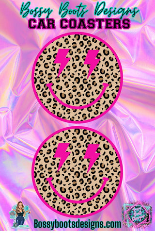 Leopard Print Smiley Car Coasters