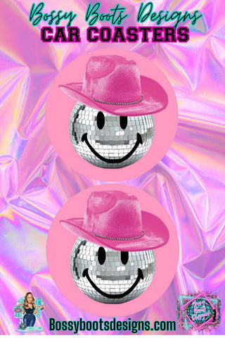 Pink Smiley Disco Car Coasters