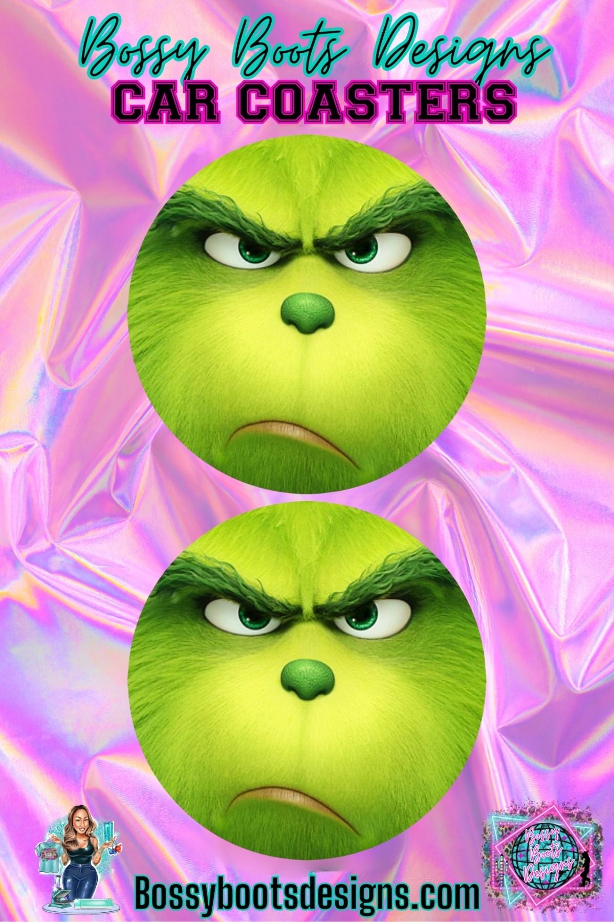 Grinch Face Car Coasters