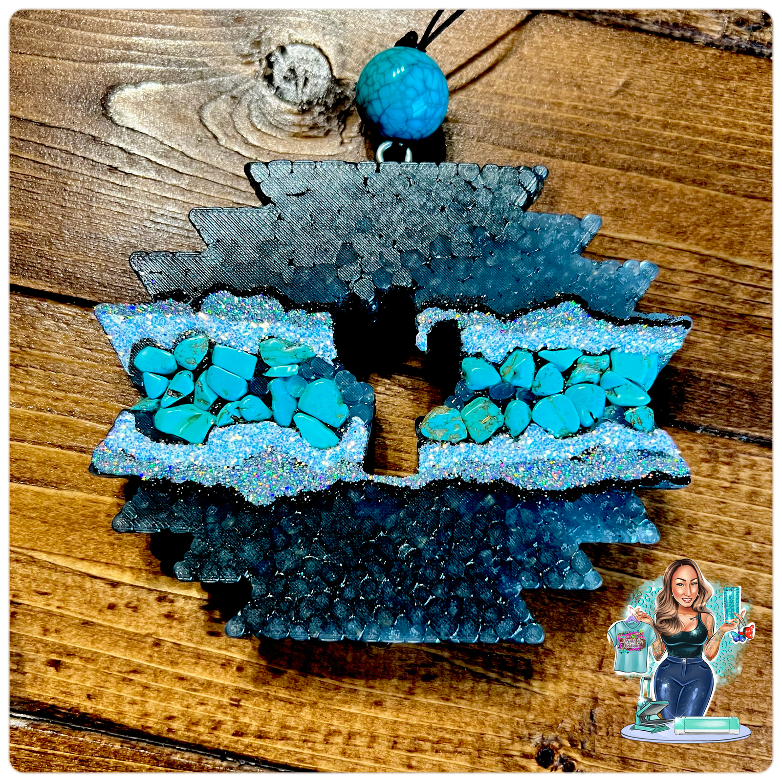 Turquoise Geode Boho Plaque w/ Cactus cutout