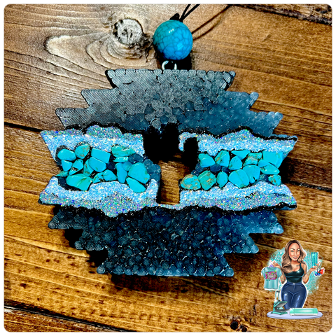 Turquoise Geode Boho Plaque w/ Cactus cutout