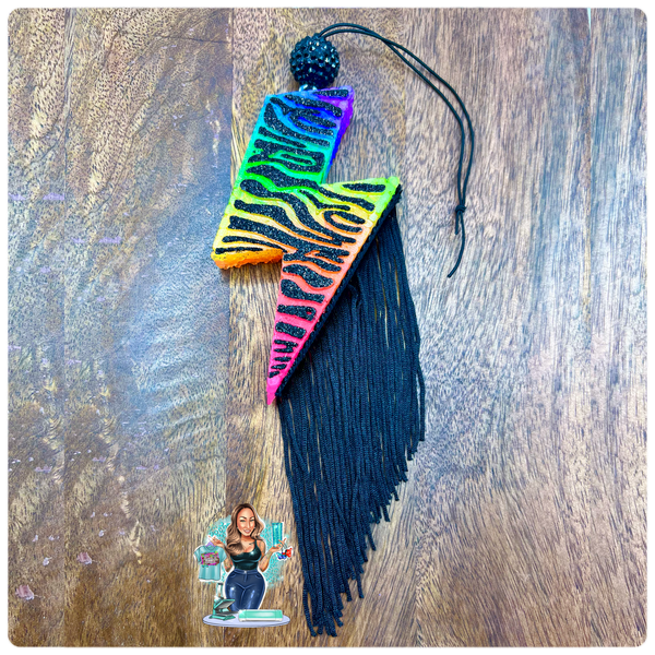 Zebra Print Rainbow Bolt w/ Fringe