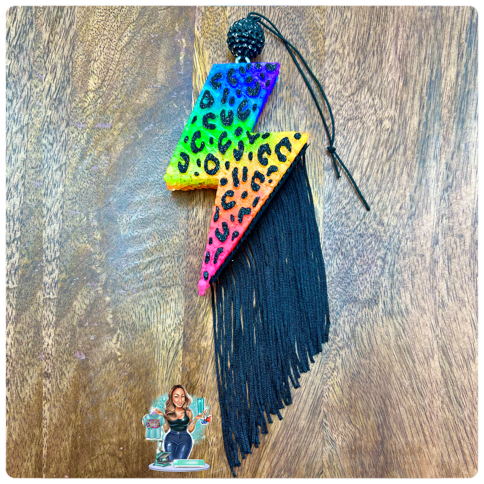 Leopard Print Rainbow Bolt w/ Fringe