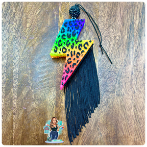 Leopard Print Rainbow Bolt w/ Fringe