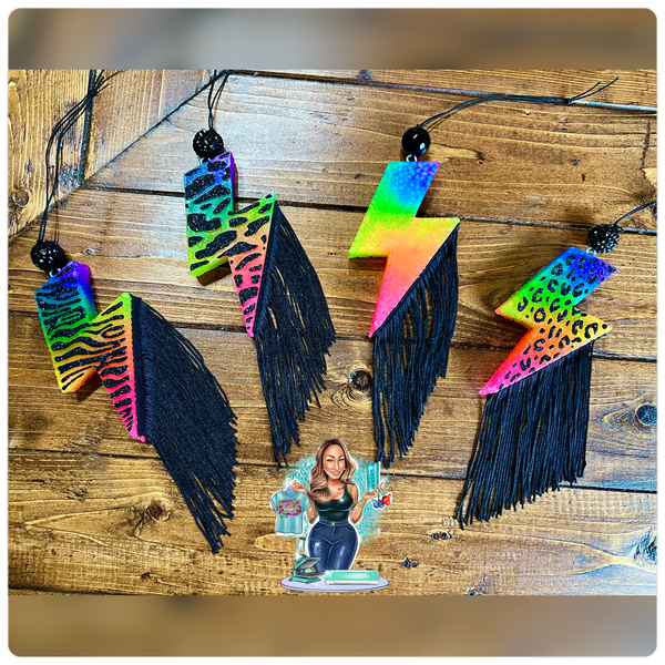 Zebra Print Rainbow Bolt w/ Fringe