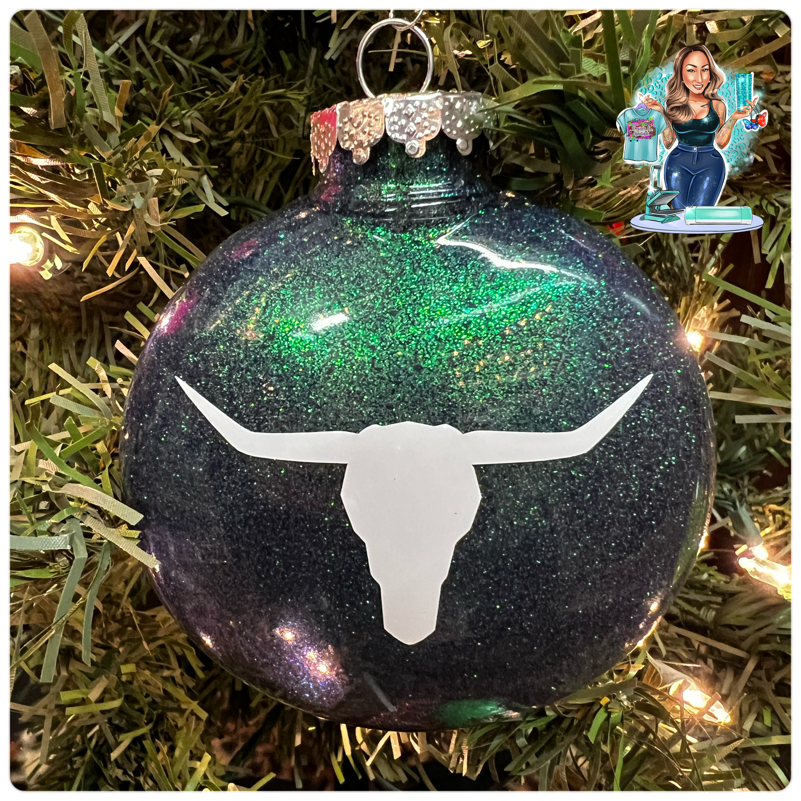 White Longhorn Large Disc Ornament