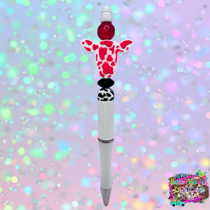 Hot Pink Cow Refillable Beaded Pen