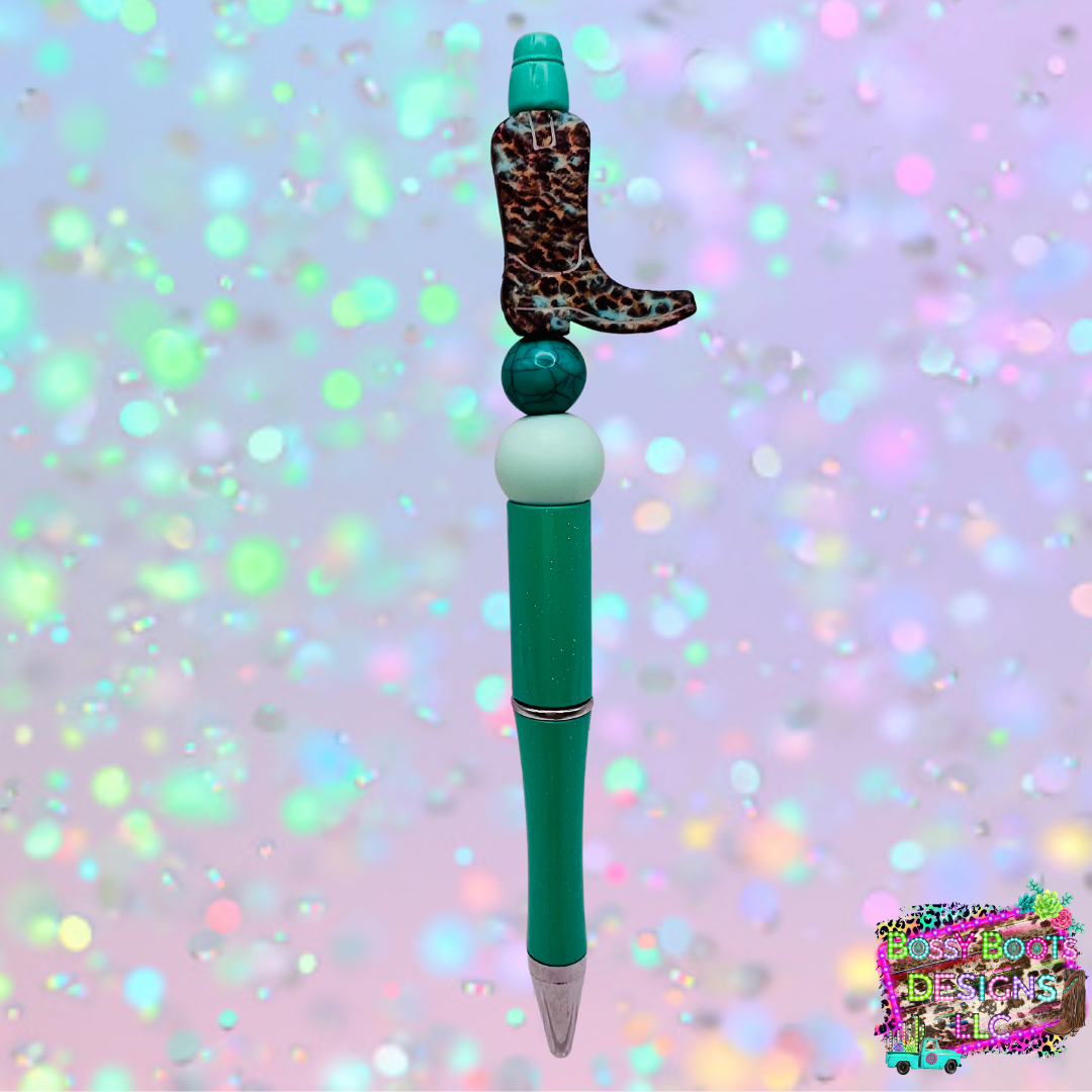 Leopard Cowboy Boot Refillable Beaded Pen