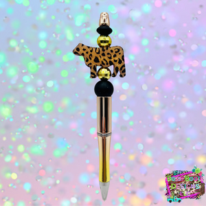 Gold Leopard Cow Refillable Beaded Pen