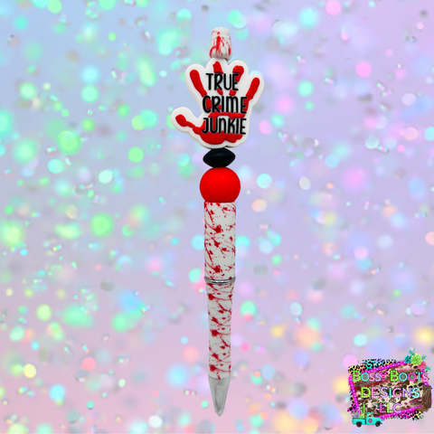 True Crime Junkie Refillable Beaded Pen