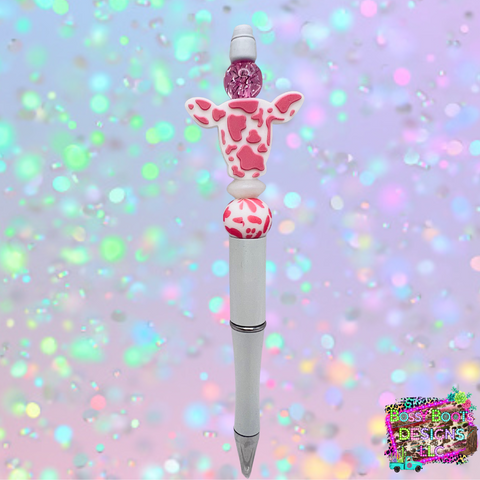 Light Pink Cow Refillable Beaded Pen