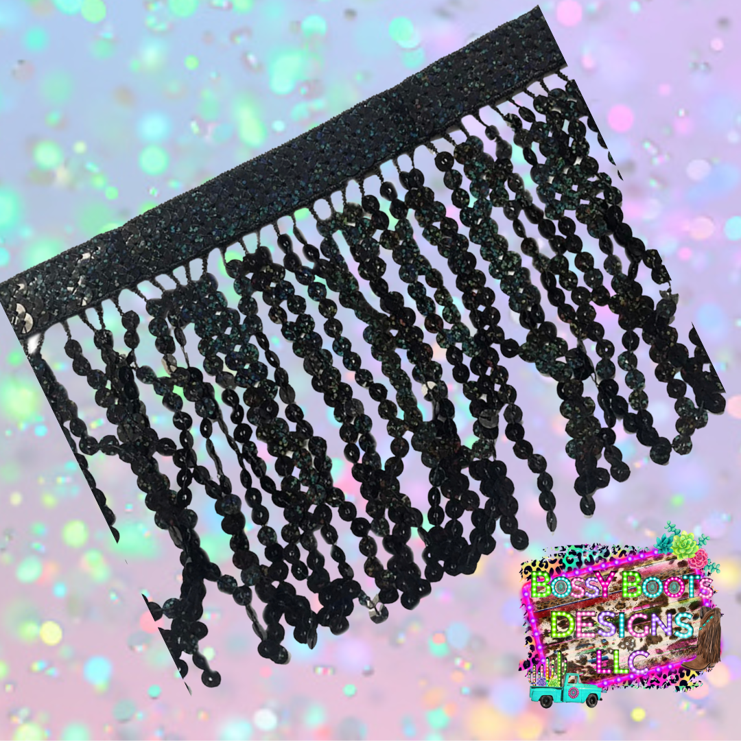 (6”) Holographic Black Sequin Fringe