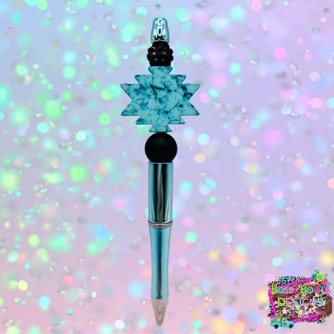 Aztec Pattern Pen Turquoise Stone Aztec Plaque Refillable Beaded Pen – BossyBootsDesigns