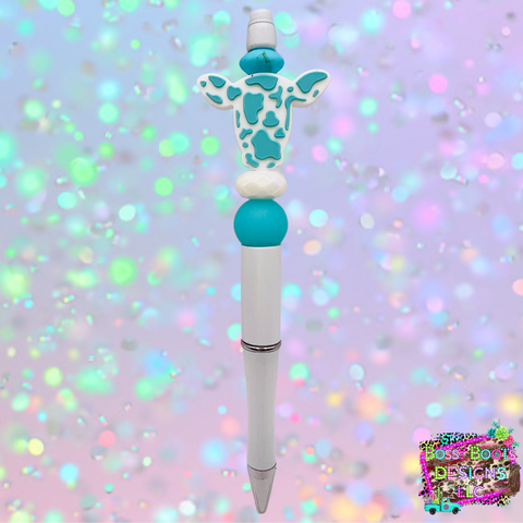 Blue Cow Refillable Beaded Pen