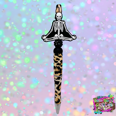 Black Leopard Meditation Skelly Refillable Beaded Pen