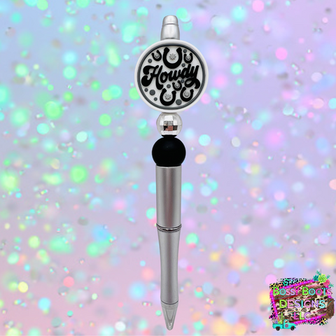 Black & White Howdy Rodeo Refillable Beaded Pen