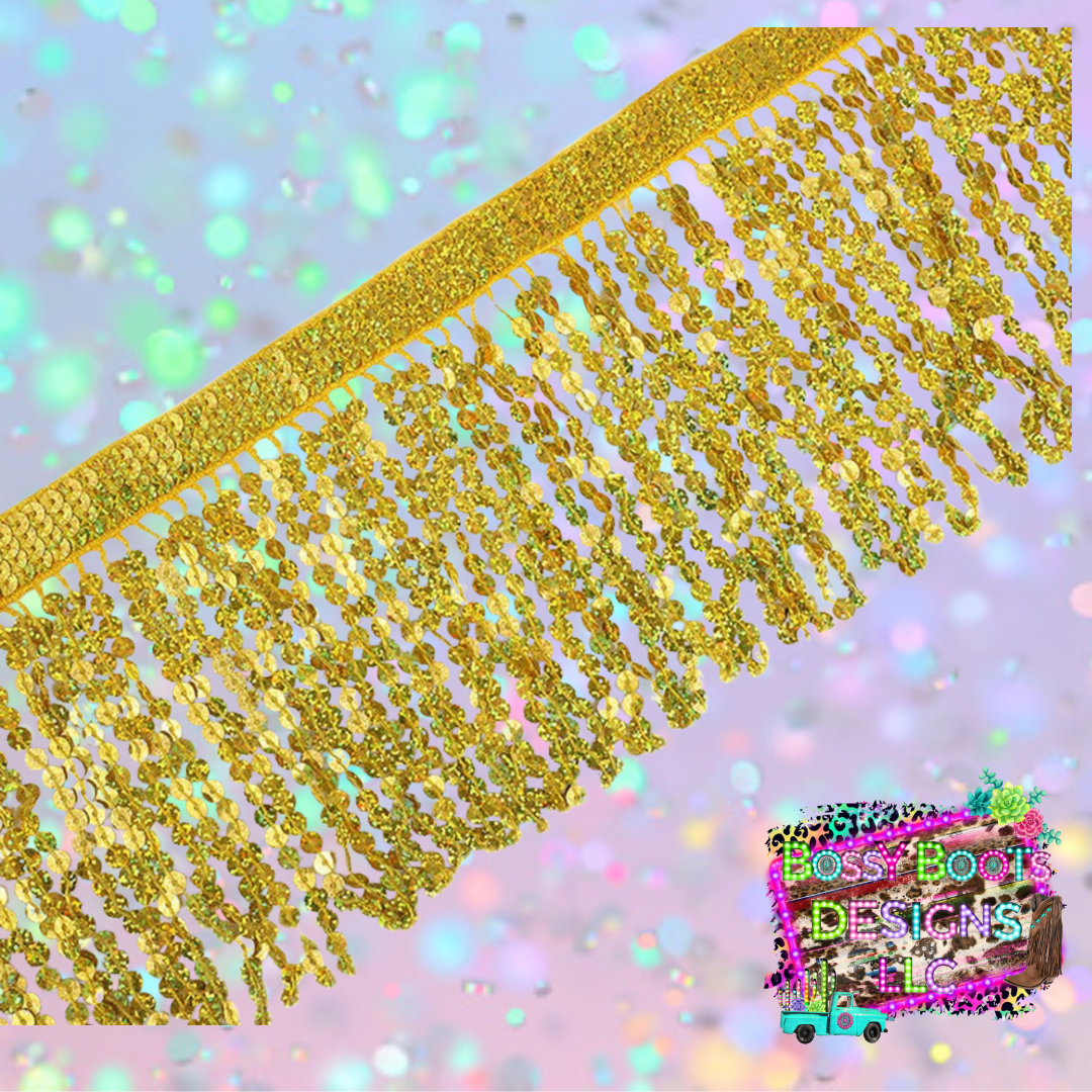 (6”) Holographic Gold Sequin Fringe