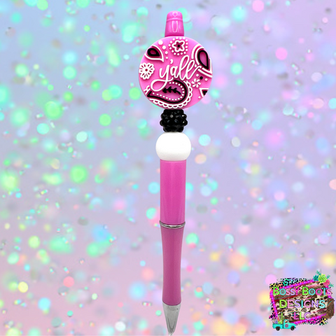 Pink Y'all Refillable Beaded Pen