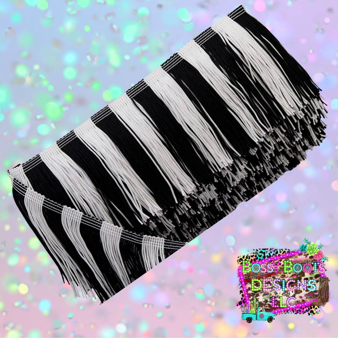 (4”)Black & White Striped Fringe