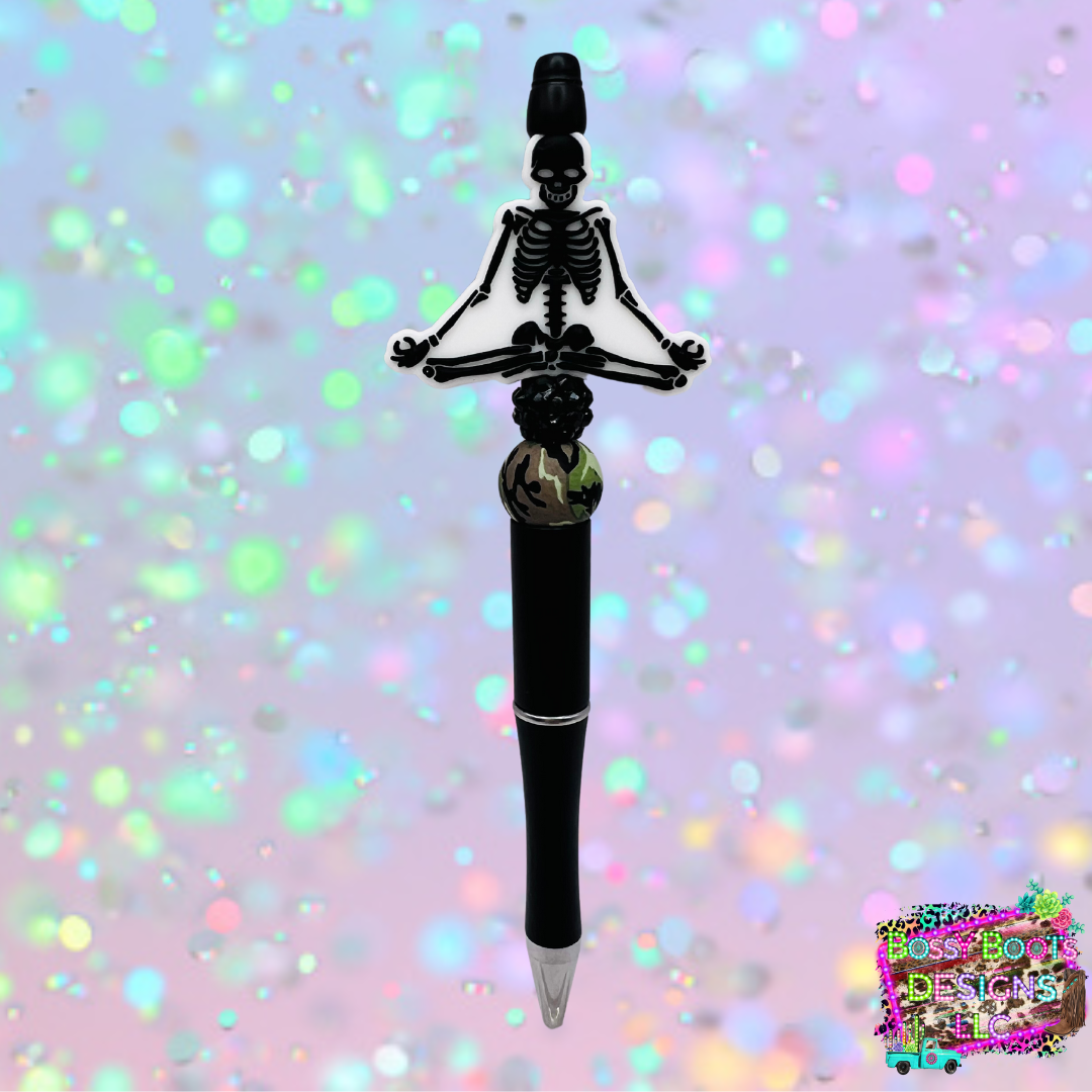 Black Camo Meditation Skelly Refillable Beaded Pen