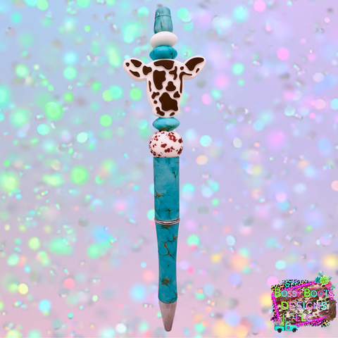 Brown Cow Turquoise Refillable Beaded Pen