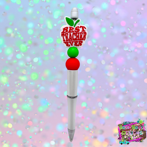 Best Teacher Ever White Apple Refillable Beaded Pen