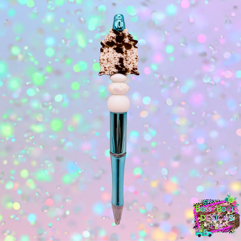 Brown & White Cowhide Refillable Beaded Pen